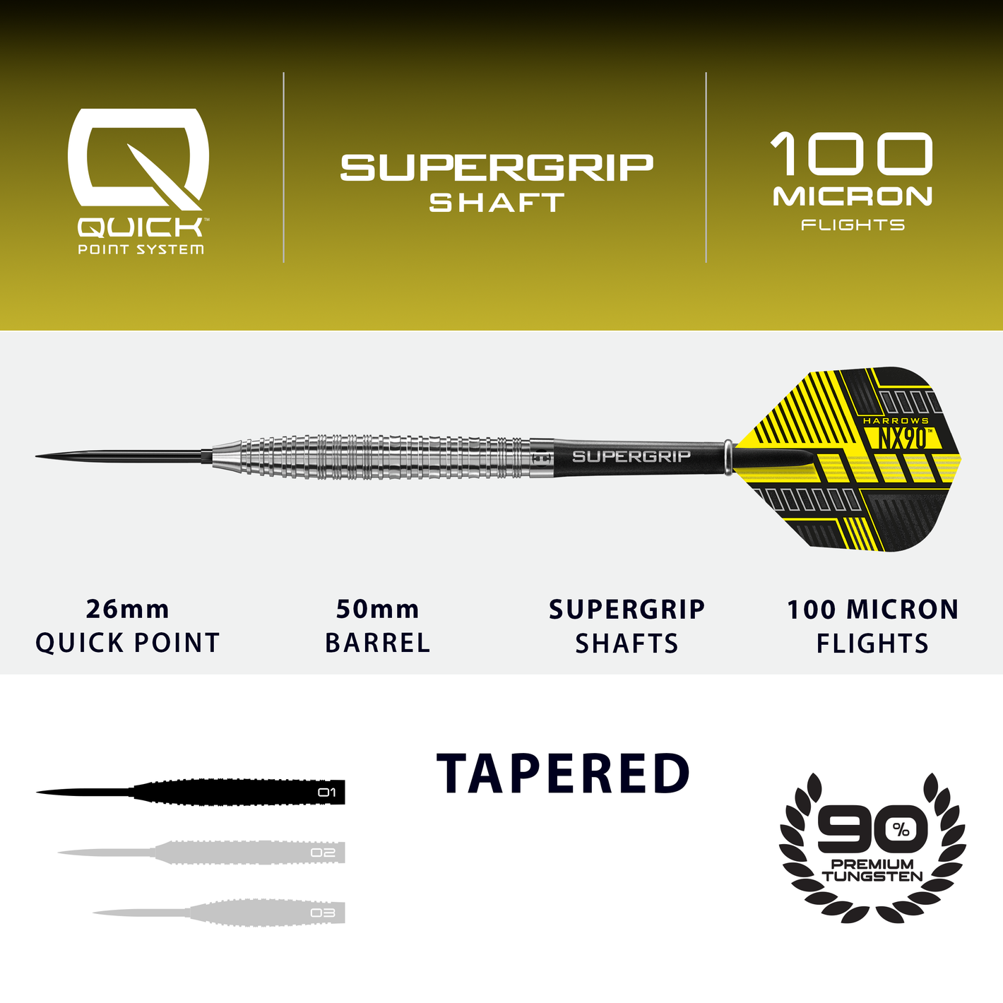 Harrows NX90 Tapered Quick Point Steeldarts