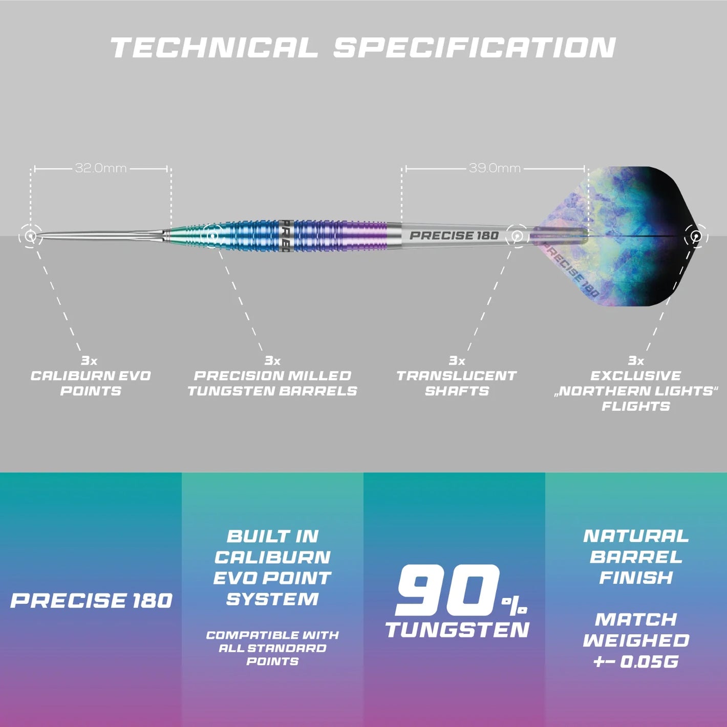 Precise 180 Northern Lights Steeldarts